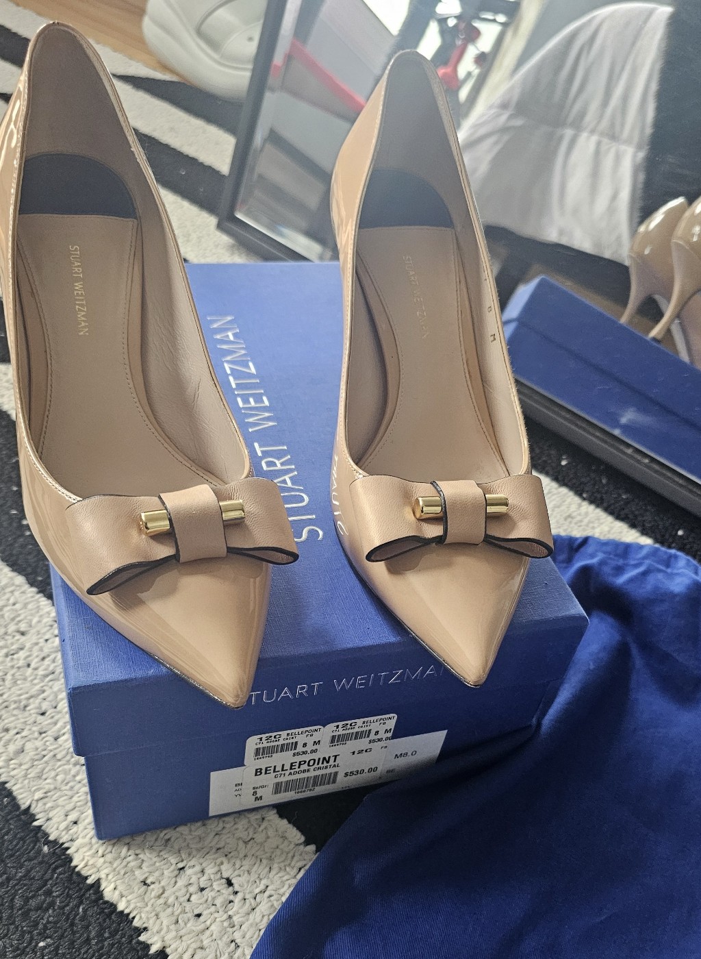 Stuart Weitzman Nude Patent Leather Pointed-Toe Pumps